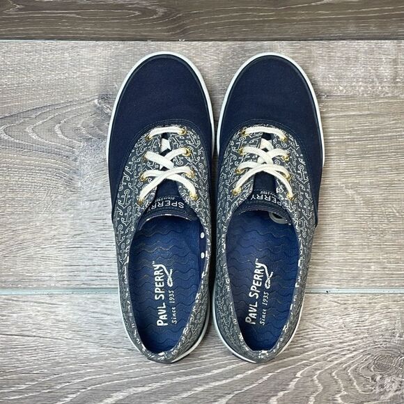 Sperry Top Sider Seacoast Women’s Sz 7M Blue Canvas Nautical Anchors Low Sneaker - Picture 5 of 10